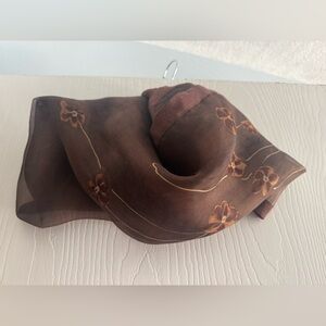Made in Italy Silk Mantero beautiful sheer brown with painted flowers scarf